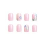 24Pcs Colorful Flower Press-On Nails - Short, Square, Fake, Spring-Summer Nail Art Set, Light Pink Acrylic, Full Cover Glossy False Nails for Women & Girls