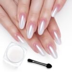 White Chrome Nail Powder for Gel Nail Pearl Mirror Effect 1Jar Gel Polish Nails Glitter Manicure Aurora Pigment Chrome Powder Nails Art Design Gifts for Women