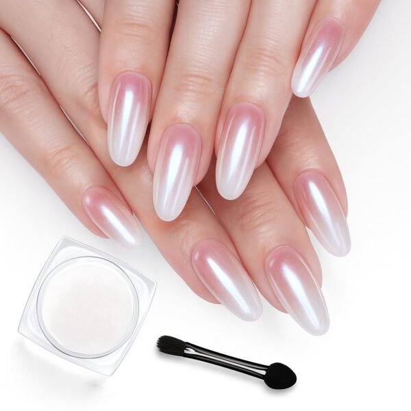 White Chrome Nail Powder for Gel Nail Pearl Mirror Effect 1Jar Gel Polish Nails Glitter Manicure Aurora Pigment Chrome Powder Nails Art Design Gifts for Women