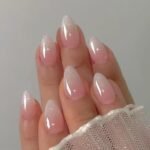 Pink Ombre Acrylic Press on Nails Short Almond Acrylic Nails Press Ons Full Cover Glue on Fake Nail with Silver Glitter Designs Reusable Artificial Stick on False Nail for Women 32Pcs