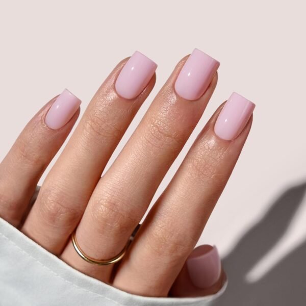 Press On Nails Square - Solid Pink Short Press On Nails with Glue for Women, Opaque Soft Gel Glue On Nails in 16 Sizes - 32 Stick On Nails Kit, Yoga