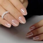 Oval Press On Nails Short ?C Soft Gel Champagne Pearl Salon Quality False Nails with Glue, Long Lasting Daily Nail Tips for Women