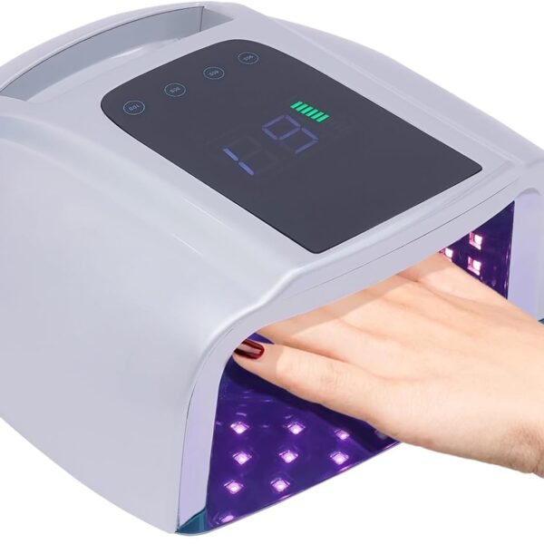 Rechargeable UV LED Nail Lamp, 96W Professional Cordless Nail Dryer, Auto Sensor, 4 Timer Setting, 42 Lamp Beads LCD Display Quick Dry Curing Lamp Gel Nail Polish for Salon & Home (Silver)