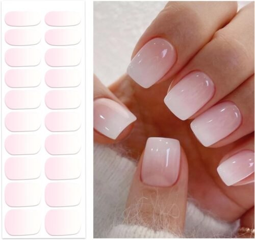 Semi Cured Gel Nail Strips | Gel Nail Stickers with UV Light Required | Salon Quality, Easy Application and Removal??Pink Ombre??