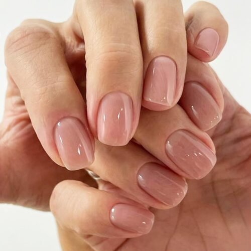 Nude Pink Short Press on Nails, Natural Extra Short Squoval Glue on Nails for Women, Coral Pink Square Jelly Soft Gel Fake Nails, Round Reusable Acrylic False Nails Manicure Kit for Women