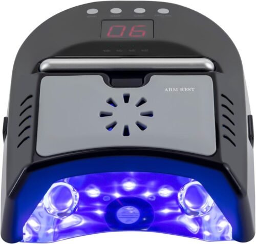 UV LED Nail Lamp Cordless, Professional Rechargeable Nail Dryer with Cooling Fan, 72W 24 Beads Gel Nail Lights with Portable Handle, 3 Timer Smart Sensor LCD Screen Cure Nail Light (Black)