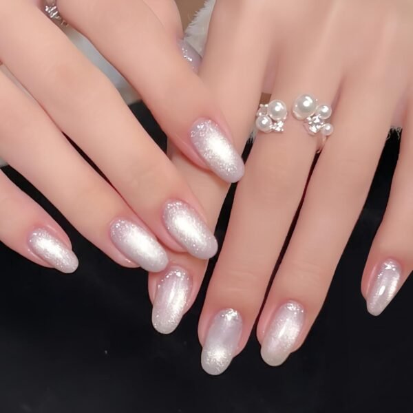 Jelly Glass Cat Eye Gel Polish with Magnet 15ML Holographic Glitter Shimmer Translucent Sheer Color Magnetic Nail Polish Salon DIY at Home (Milky White Silver)