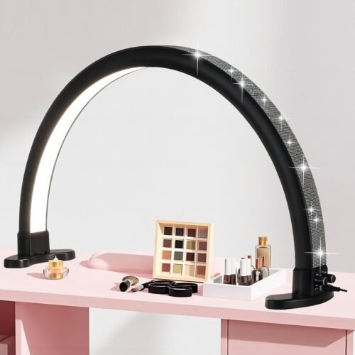 Half Moon Light for Nail Desk, 180?? All-Round Lighting Half Moon Nail Lamp, Stepless Dimming, Extra Large Space,Black
