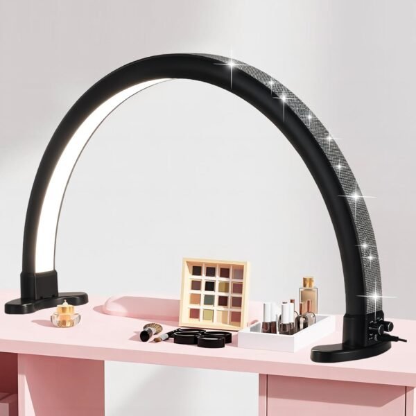 Half Moon Light for Nail Desk, 180?? All-Round Lighting Half Moon Nail Lamp, Stepless Dimming, Extra Large Space,Black