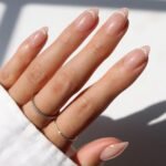 Press On Nails - NOT YOUR CINDER-ELLA | Short Almond Nude Fake Nails with Velvet French Tip Effect, Salon Quality Wedding Nails | 15 Sizes - 30 Nail Kit with Glue