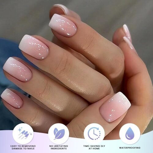 Semi Cured Gel Nail Strips | Gel Nail Stickers with UV Light Required | Salon Quality, Easy Application and Removal??Pink Ombre??