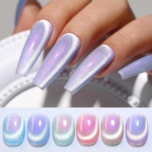 6 Colors Cat Eye Gel Polish Set Shimmer Glitter with Magnet Holographic Reflective Magnetic UV Nail Art Kit (6-Kit 11)