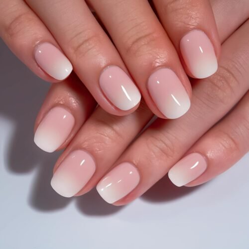 Nude Ombre Press On Nails Extra Short ?C 30PCS Short Square Soft Gel Fake Nails, Natural Gradient Glue On Nails Kit for Women, Easy At-Home Salon Manicure (Nude White)