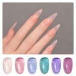 Glitter Jelly Gel Nail Polish Set of 6 Colors Including Pink Green Blue Purple Reflective Gel Polish Kit for Nail Art DIY Manicure and Pedicure at Home