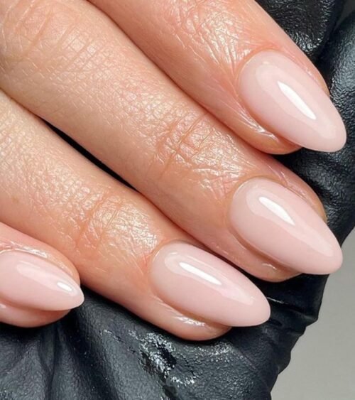 Press on Nails Short Soft Pink Almond False Tips Glossy Reusable Fake Stick on Nails Kit for Women - 32 Pcs 16 Sizes