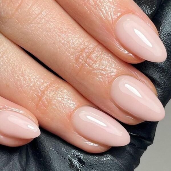 Press on Nails Short Soft Pink Almond False Tips Glossy Reusable Fake Stick on Nails Kit for Women - 32 Pcs 16 Sizes