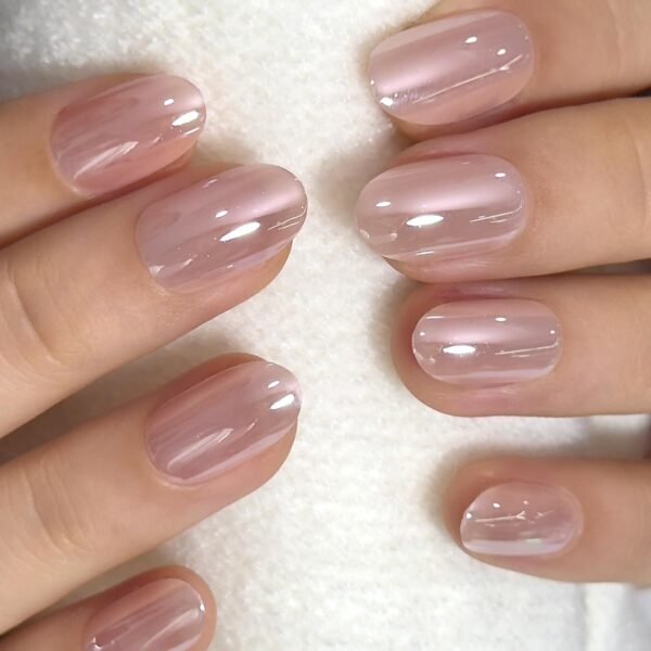 Oval Press On Nails Short ?C Soft Gel Champagne Pearl Salon Quality False Nails with Glue, Long Lasting Daily Nail Tips for Women