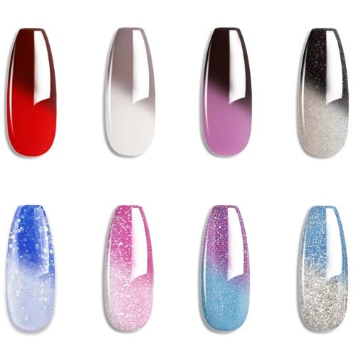 Gel Nail Polish Set -Color Changing Gel Nail Polish Set Red Grey Black Purple Blue Pink Red Lavender Blue Color Changing Gel Polish Soak Off UV LED Thermal Temperature Art