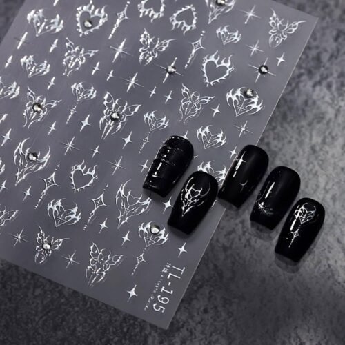 Star Nail Art Stickers Decals, Silvery Star Nail Stickers for Nail Art, 5D Embossed Nail Decals Silvery Manicure Supply for Women Nails Decoration