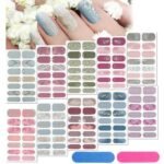140 Pcs 10 Sheets Glitter Full Wrap Nail Stickers for Women UV Free Short Polish Strips with 2 Pcs Nail Files Gradient Stickers Self Adhesive Easy DIY Manicure Decals Strips for Holiday Decor