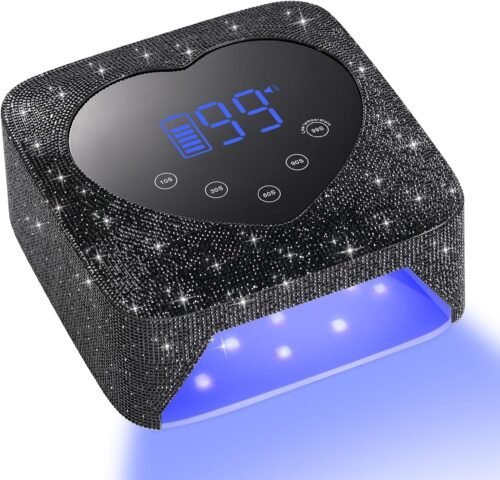 UV LED Nail Lamp 72W Rechargeable Sparkly Wireless Nail Dryer Gel Polish Light with 5 Timer Setting Professional Quick Dry Curing Lamp with Display Auto Sensor for Salon & Home, Black