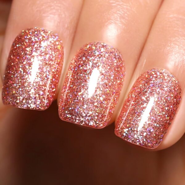 Glitter Rose Gold Gel Nail Polish, 1 Pcs 16ml Sparkly Rose Gold Soak Off UV/LED Gel Polish Manicure Salon DIY at Home