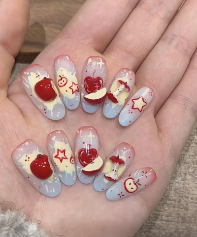 "Apple Pop Fantasy" 3D red apple nail art