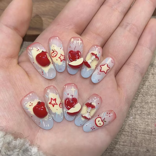 "Apple Pop Fantasy" 3D red apple nail art